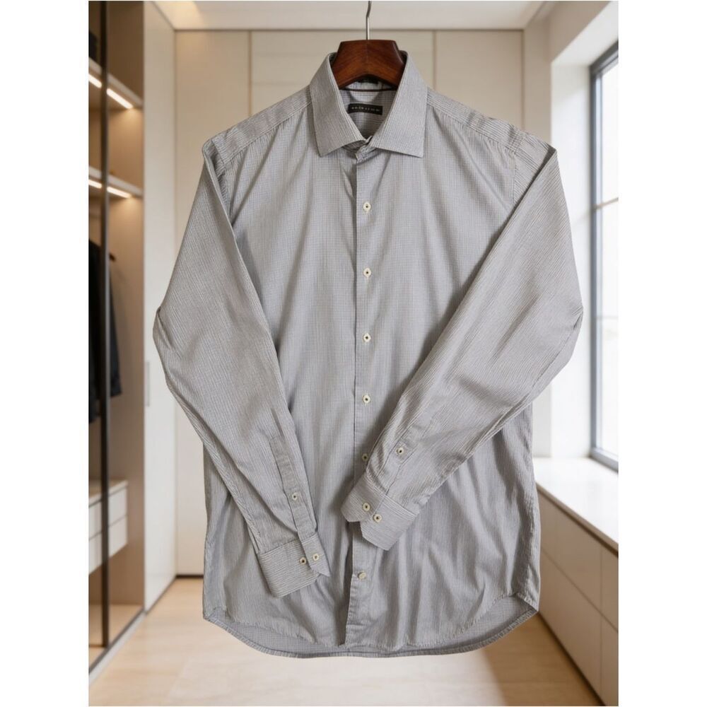 Peter Millar Men's Grey Stripe Dress Shirt size L